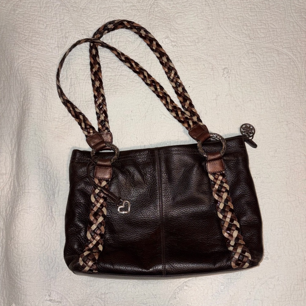 Brighton Barbados Brown Pebble Leather Tote with Tri-color Braided Straps